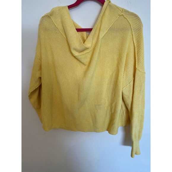Free People Women's M Linen Yellow Oversized Cowl Neck Sweater Y2K - Picture 2 of 7